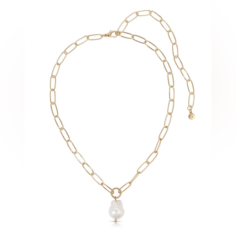 ettika Gold Chain Necklace with White Pearl Teardrop - Picture 6 of 6